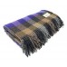 100% Wool Blanket/Throw/Rug Purple Grey & Fawn Check